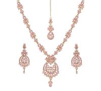 Touchstone Set di gioielli indiani per donne, per ospite nuziale, oro Bollywood, gioielli per feste, accessori da sposa con cristalli occidentali, collana con strass rosa chiaro