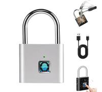 Touchtanium Fingerprint Padlock, Fingerprint Padlock, Can Record 20 Fingerprints Locker Lock, Waterproof and Rustproof Fingerprint Lock, USB Charging Smart Padlock for Gym, Locker, Gates (Gray)