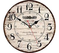 Toudorp Orologio da Parete da 30 CM Numeri Arabi di Facile Lettura Orologio da Parete Rotondo in Legno Silenzioso a Batteria Orologio retrò in Stile Country Francese
