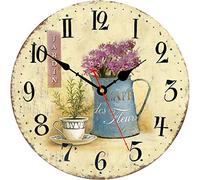 Toudorp Orologio da parete in legno da 14 pollici, numeri arabi, facile da leggere, orologio da parete silenzioso vintage a pile caffè e fiori, stile orologio da parete decorativo per camera da letto,