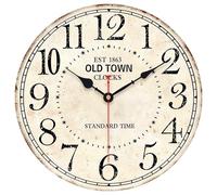 Toudorp Orologio da parete rotondo retrò da 35,5 cm, stile antico vintage, funzionamento a batteria, stile country francese, silenzioso, per fattoria, giardino, cucina, camera da letto, ufficio