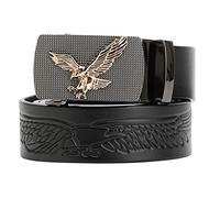 TOUGERJOY Cintura a cricchetto in vera pelle con fibbia automatica, Eagle Print regolabile Slide Belt - Click Sliding Eagle Buckle