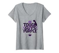 Tough Guys Purple: Dichiarazione audace per Uomini sicuri di sé Maglietta con Collo a V, Donna, Grigio Melange, XXL