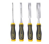 TOUGH MASTER Set di 4 scalpelli per intaglio in legno con bordi smussati e scalpelli, acciaio al carbonio, impugnatura forte, ¼" 6 mm, ½" 13 mm, ¾" 19 mm, 1" 25 mm con coperchi a punta lama