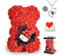 Touloube Orsetto Rosa Fiore Regalo Donna, Regali per Natale Donna, Orso Rosa Regali per Lei, Rose Teddy Bear con Collana, Regali per Ragazza con Confezione Regalo Trasparente e Biglietto d'amore