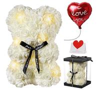 Touloube Orsetto Rosa Fiore Regalo Natale Donna, Orsacchiotto Rosa Bianco Regalo per Donne, Mamma, Moglie, Per Lei, Idea Regali Con Luci Scatola Biglietto Per Anniversario Festa Della