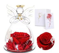 Touloube Regali per la Mamma per la Festa Della Mamma, Rosa Eterna con Angelo di Vetro, Rosa Stabilizzata Vera Regalo Compleanno, Statuette Angeli in Vetro con Fiori Eterni, Angeli Custodi per Lei