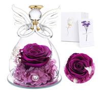 Touloube Rosa Eterna Regalo Donna, Fiori Stabilizzata Vera in Angel Cupola Regalo Mamma, Angelo Figurine di Vetro Regalo Nonna, Regali Natale San Valentino Festa della Mamma, Angeli Custodi per Lei