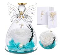 Touloube Rosa Eterna Regalo Donna, Fiori Stabilizzata Vera in Angel Cupola Regalo Mamma, Angelo Figurine di Vetro Regalo Nonna, Regali Natale San Valentino Festa della Mamma, Angeli Custodi per Lei