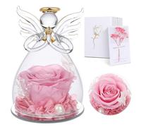 Touloube Rosa Eterna Regalo Donna, Fiori Stabilizzata Vera in Angel Cupola Regalo Mamma, Angelo Figurine di Vetro Regalo Nonna, Regali Natale San Valentino Festa della Mamma, Angeli Custodi per Lei