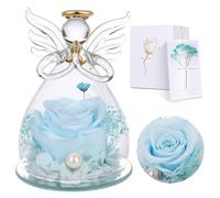 Touloube Rosa Eterna Regalo Donna, Fiori Stabilizzata Vera in Angel Cupola Regalo Mamma, Angelo Figurine di Vetro Regalo Nonna, Regali Natale San Valentino Festa della Mamma, Angeli Custodi per Lei