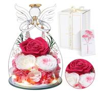 Touloube Rosa Stabilizzata Vera Regalo Donna, Rosa Eterna con Angelo di Vetro per Mamma, Idee Fiore Regalo Anniversario Regali Natale San Valentino Festa della Mamma per Lei Nonna Fidanzata