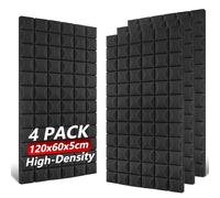 TOUO Confezione da 4 pannelli in schiuma acustica, 120 x 60 x 5 cm, pannelli in schiuma fonoassorbente ad alta densità, resistenti al fuoco, per studio, ufficio, home theater, controllo del rumore e