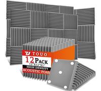 TOUO Pannelli acustici 12 pezzi 30×30×2,5 cm Grigio in schiuma piramidale ad alta densità Fonoassorbenti per pareti e soffitti Studio Ufficio Gaming