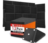 TOUO Pannelli acustici 12 pezzi 30×30×2,5 cm Neri in schiuma piramidale ad alta densità Fonoassorbenti per pareti e soffitti Studio Ufficio Gaming