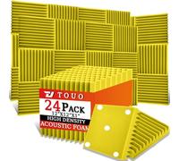 TOUO Pannelli acustici 24 pezzi 30×30×2,5 cm Giallo in schiuma piramidale ad alta densità Fonoassorbenti per pareti e soffitti Studio Ufficio Gaming