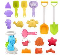Touosy 18 Pezzi Giochi Spiaggia Set di Giocattoli per Sabbia con Secchio Vanga Rastrello Giochi Acqua Bambini, Materiale Morbido, Coloris Aleatori Regali per Bambini 2-13 Anni
