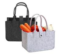 Touosy 2 Pezzi Borsa Feltro Shopping Bag Cesta Spesa Pieghevole, Feltro Borsa Shopper 30x20x18cm, Multifunzionale Tote Bag per Picnic Giocattoli Deposito (Nero/Grigio)