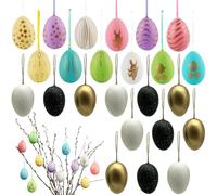 Touosy 24 Pezzi Decorazione Uova di Pasqua, 2 Stili (Nero Oro e Multicolore) Pasqua Colorate Decorazioni Piccoli Ciondoli da Appendere in Plastica per Festa Decorazioni Fai da Te (Stile A)