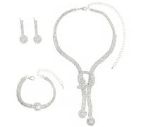 Touosy 3 Pezzi Parure Gioielli Donna, Set di Gioielli con Collana Orecchini Bracciale, Bigiotteria Donna Cristallo Elegante Ensemble per Sposa Fidanzamento Cerimonie Abito (Argento)