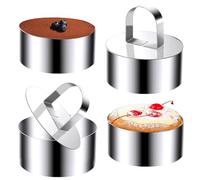 Touosy 4 Pezzi Coppapasta Tondi, con Coperchio Coppa Pasta di Acciaio Acciaio Inossidabile Accessori per Dolci Riutilizzabile Liscio per Preparare Mousse Torte Biscotti (8 CM)