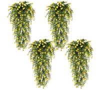 Touosy 4 Pezzi Piante Finte da Interno Piante Artificiali Fiori Finti da Esterno Decorazioni Casa Camelia di Eucalipto per Interni Esterni Casa Decorazione Patio Portico (Giallo)