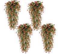 Touosy 4 Pezzi Piante Finte da Interno Piante Artificiali Fiori Finti da Esterno Decorazioni Casa Camelia di Eucalipto per Interni Esterni Casa Decorazione Patio Portico (Rosso)