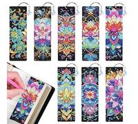 Touosy 8 Pezzi 5D Segnalibro di Diamante Pittura a Modello Mandala, DIY Segnalibri Nappa di Cuoio, Diamante Marcatori Pagina per Libri, Portatile Lettura Accessor per Ragazze e Ragazzi (A)