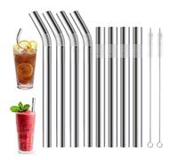 Touosy 8 Pezzi Cannucce Acciaio, Cannucce Riutilizzabili con 2 Spazzole, Cannuccia Metallo 4 Dritte e 4 Curve, Lavabili in Lavastoviglie per Viaggiare Spostarsi Fare Shopping