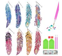 Touosy 8 Pezzi Diamond Painting Segnalibro Piuma, Diamond Painting Bambina Include Strumenti, Kit di Arte e Artigianato per Bambini per Artigianato Ideale come Segnalibri Regali Ciondolo Chiave (B)