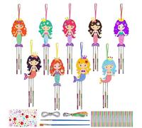 Touosy 9 Pezzi Kit Lavoretti Creativi per Bambini Campanelli Eolici in Legno, Bricolage Bambini Campanelli Eolici a Forma di Sirena, per Ragazzi Ragazze Compleanni Bomboniere