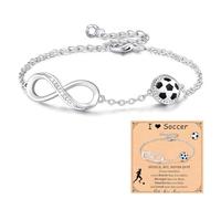 Touosy Bracciale Infinito Calcio, Bracciali Donna Argento, Bracciale Personalizzato, Braccialetti Calcio Regolabile per gli Appassionati Calcio Adolescenti Ragazze Regali il Ritorno Scuola