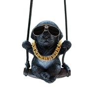 Touosy Soprammobili Bouledogue Decorazione, Ornamento Ciondolo Specchietto Retrovisore Auto Regali Simpatici Swing Design con Occhiali da Sole/Catena Dorata per Auto, Casa o Ufficio (Nero)