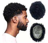 Toupee afro uomo 100% capelli umani veri, sistema ricostruzione capillare base PU ago V,parrucca uomo cuoio capelluto naturale contro calvitie, toppa capillare invisibile e traspirante uso quotidiano