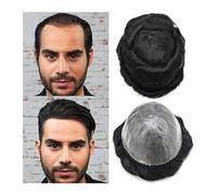Toupee Da Uomo Base In PU Sistema Di Capelli Umani Indiani Iniettato 0,10-0,12 Mm Pelle Sottile 6 "Onda Naturale Parrucchino(30mm Wave-Color 1C-130%,8x10)