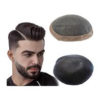 Toupee Da Uomo Fine Mono Top E Poly Coating Around Parrucchino 6" Sistema Di Capelli Umani Protesi Maschili 1B # Unità Neri Naturali(6x9)
