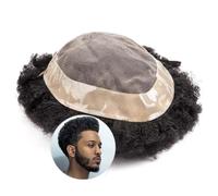 Toupee per gli uomini parrucchino afro ricci per uomini neri, protesi capelli indiani Remy 6", top monofina con PU intorno alle unità di capelli per gli uomini, sistema di sostituzione