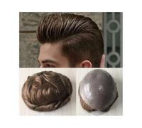 Toupee per Uomini Parrucca for uomo, 6" capelli umani europei dall'aspetto naturale, parrucca for uomo, 0,1-0,12 mm, pelle PU completa con sistema di sostituzione della protesi capillare for capelli a