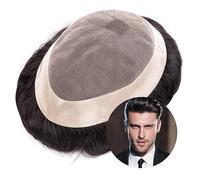 Toupee per Uomo Parrucca da uomo in pizzo mono con PU intorno all'unità di capelli maschile, protesi for capelli maschili in capelli umani Protesi Capelli Uomo(7x9)