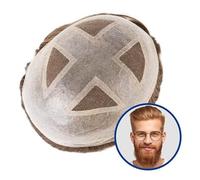 Toupee per Uomo Parrucca for capelli umani da uomo, attaccatura invisibile dei capelli, parte superiore in pizzo, perimetro in pelle PU, protesi for capelli maschile Protesi Capelli Uomo(4#)