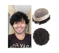 Toupee per Uomo Parrucca riccia da uomo da 20 mm, mono con pelle PU attorno ai capelli umani, protesi for capelli maschili Protesi Capelli Uomo(#1B,5x7)