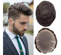 Toupet da uomo Sistema completo di capelli in pizzo svizzero per gli uomini capelli umani Traspirante Uomo Toupet Radice sbiancamento Nodo Naturale 90% Densità Uomini Pizzo Parrucca 8X10(#3)