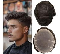 Toupet da uomo Sistema completo di capelli in pizzo svizzero per gli uomini capelli umani Traspirante Uomo Toupet Radice sbiancamento Nodo Naturale 90% Densità Uomini Pizzo Parrucca 8X10(#2)