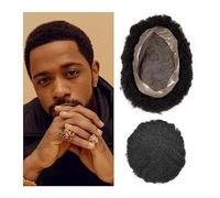 Toupet da uomo Toupet afro ricci per uomini neri # 1B Unità sistema capelli umani Base fine mono e NPU maschile Protesi capillare naturali traspiranti per posticci (6mm Wave 1B 130%,6x9)