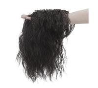 Toupet ondulato riccio sintetico con frangetta, extension a clip, parrucchetti, ricambio per capelli per donne aggiunge volume di capelli (nero chiaro)