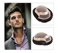 Toupet per capelli da uomo Protesi for capelli maschili Mono fine con PU intorno al toupee maschile Sistema di capelli indiani Remy Unità Frontali in pizzo francese Pezzi di capelli maschili Capelli u
