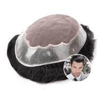 Toupet per capelli da uomo Sistema di sostituzione dei capelli umani, pelle fine mono poly intorno al parrucchino maschile, attaccatura naturale dei capelli, protesi for capelli maschili da 6 pollici,