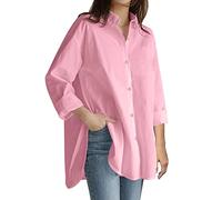 TOUPKO Plus Size Button Down Camicie per Le Donne Manica Lunga Spacco Laterale Oversize Business Casual Workwear Ufficio Camicetta Top, Rosa, 5XL