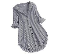 TOUPKO Plus Size Button Down Camicie per Le Donne Manica Lunga Spacco Laterale Oversize Business Casual Workwear Ufficio Camicetta Top, Z04 Stripes Nero, 5XL