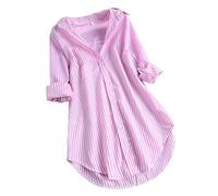 TOUPKO Plus Size Button Down Camicie per Le Donne Manica Lunga Spacco Laterale Oversize Business Casual Workwear Ufficio Camicetta Top, Z04 Strisce Rosa, 3XL